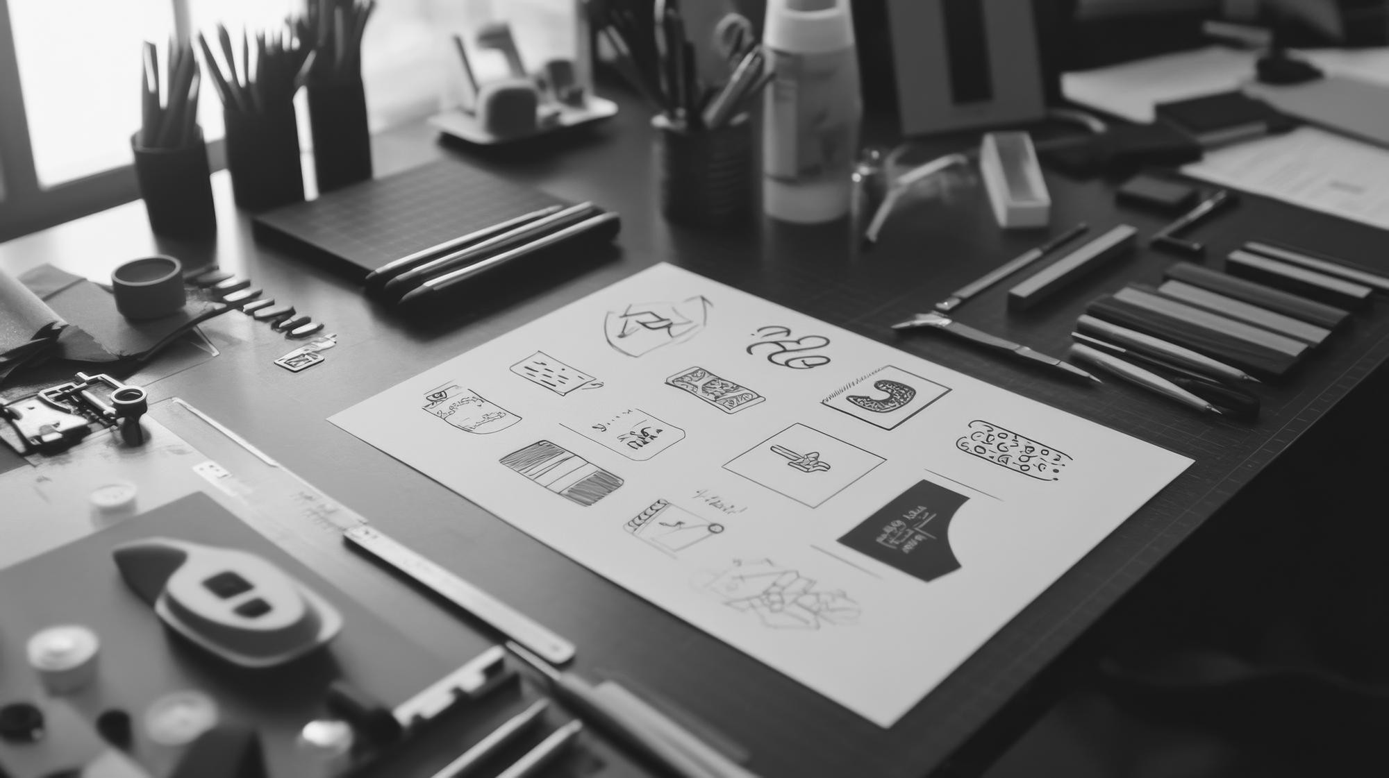 Espace de travail d'un graphiste - conception de logo